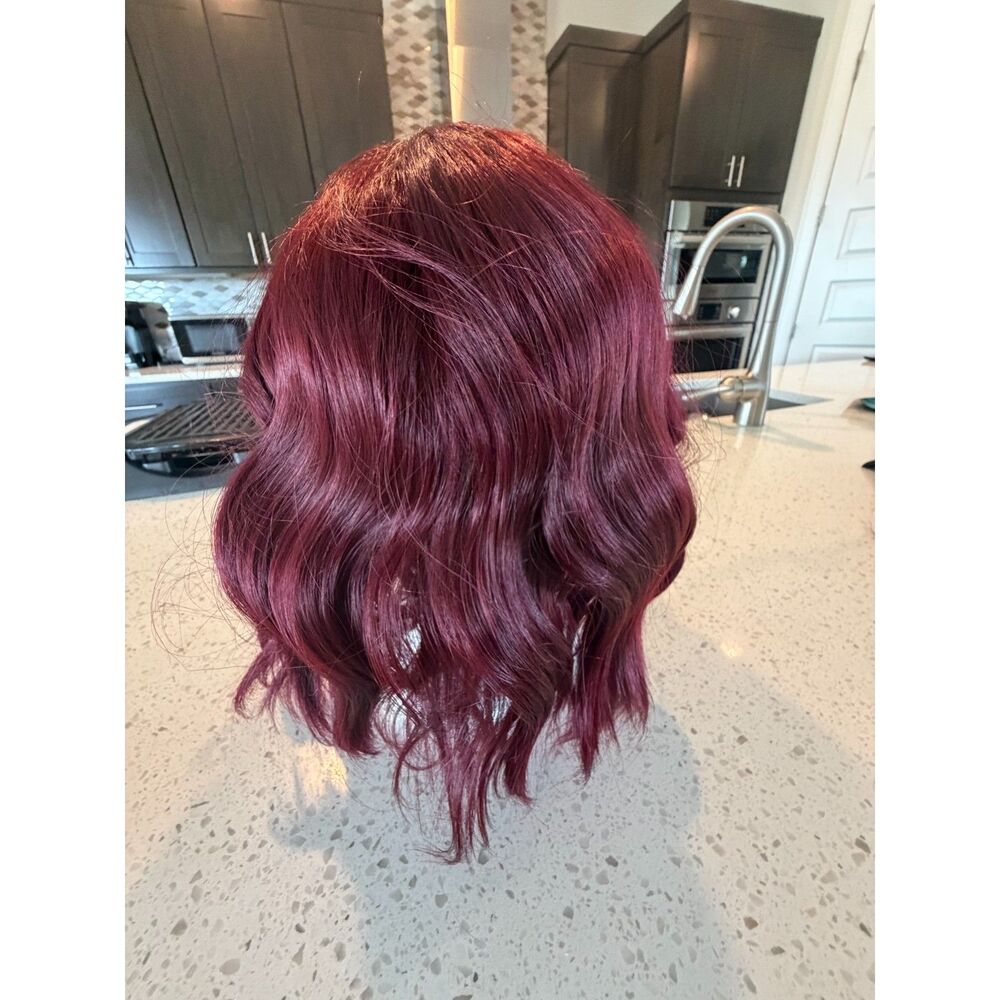 NWT Sainrey 12in Wine Red Wavy Wig with Bangs Glueless Adjustable Cap
